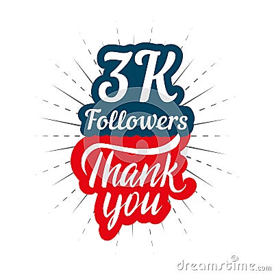 Thank you 3K followers card for celebrating many followers in social network Vector Illustration